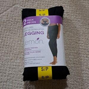 New! Lemon Fleece Lined Leggings 2 Pack Women's Size Small Black Seamless